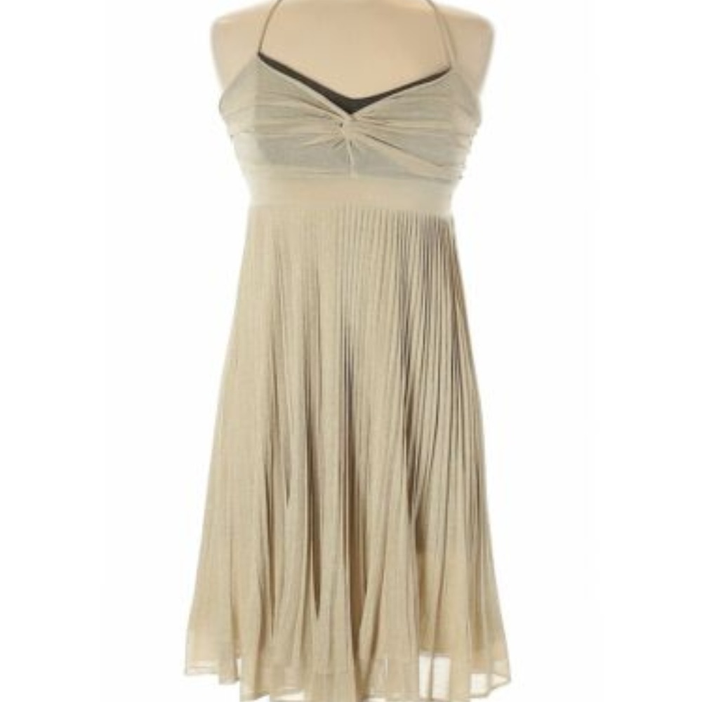 Iisli Gold Metallic Pleated Dress Size S